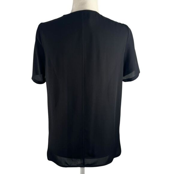 The Kooples Short Sleeve Blouse Size Medium Black Silk Zip Front Too - Picture 6 of 11